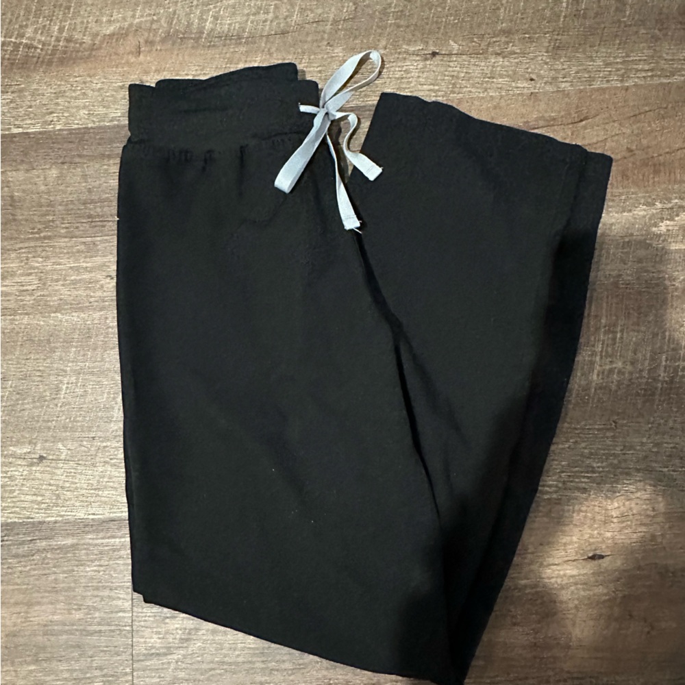 Figs Black Scrub Pants with Gray Drawstring